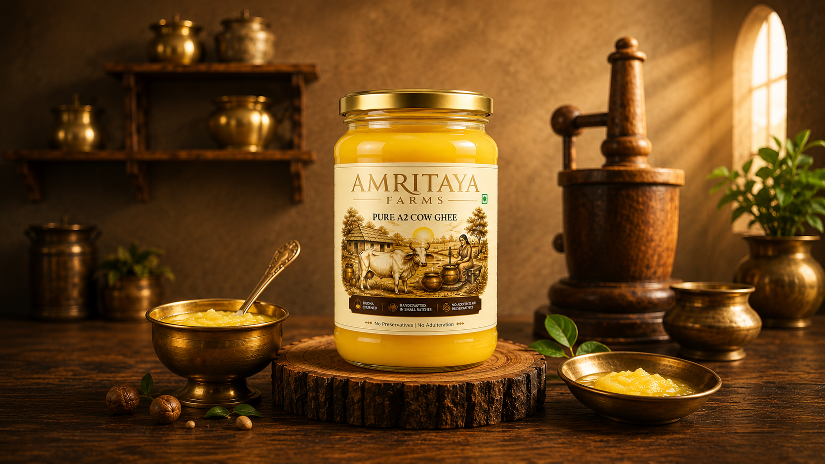 Amritaya Farms ghee prepared in a traditional kitchen